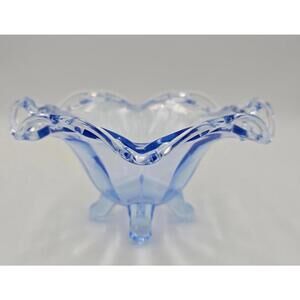 Vintage Blue Imperial Glass Laced Edge Footed Bowl Katy Line No. 78